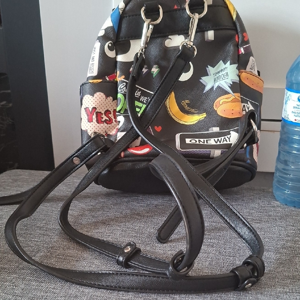 Dream Control Black Graphic Snack Pattern‎ Mini Backpack - Picture 3 of 8